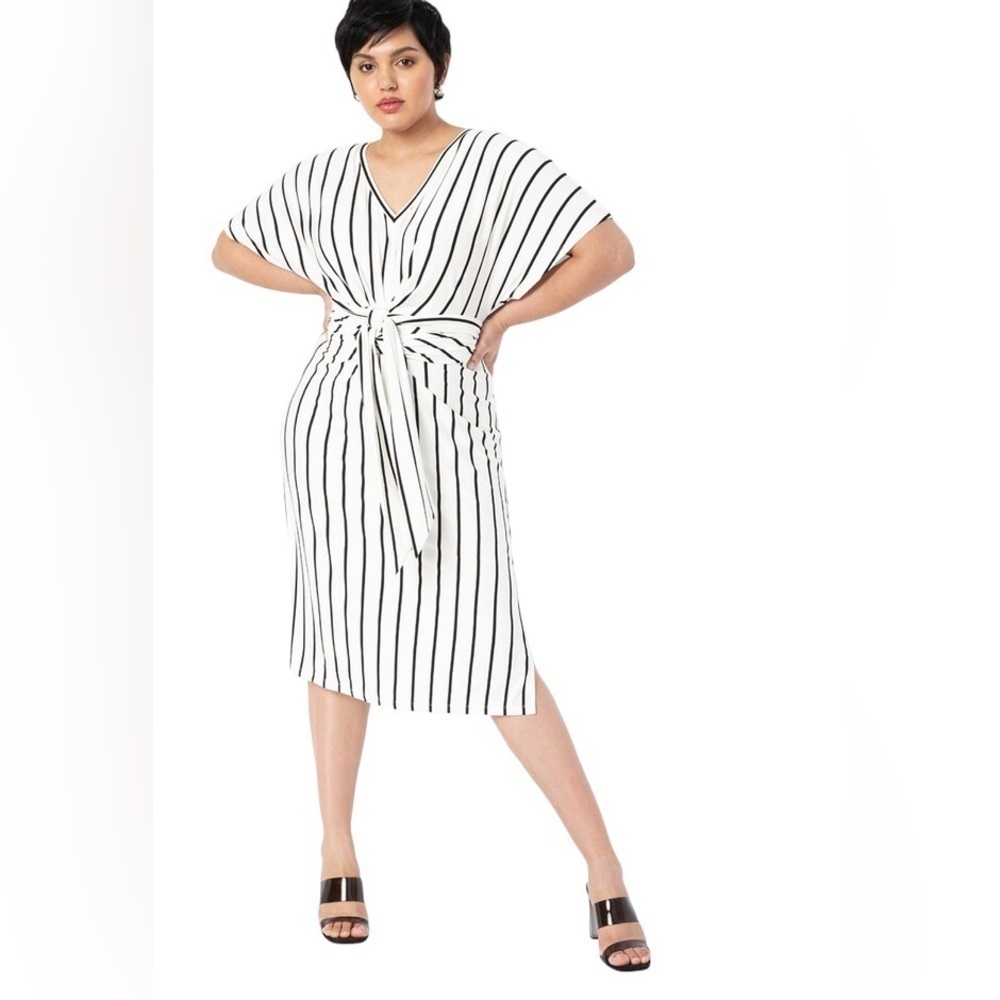 Eloquii Wrap Around Dress Size 24 Black White Stripe